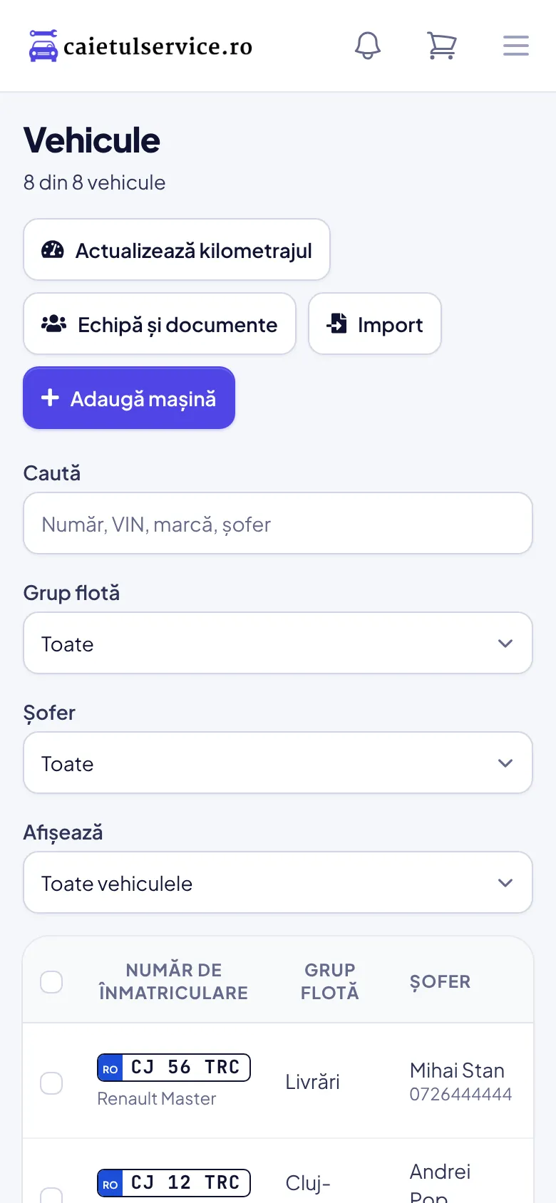 Vehiculele pe telefon
